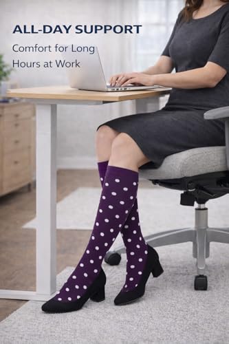 Aoliks 6 Pairs Compression Socks for Women & Nurses, Flying Knee High Socks - color: 020 A1-purple/Gray/Brown, size: Small-Medium