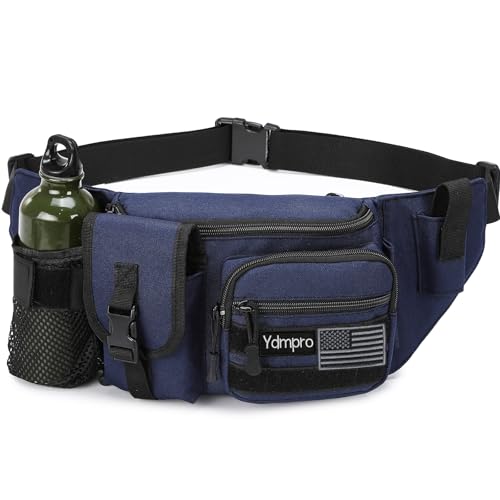 Tactical Fanny Pack，Military Waist Bag Hip Belt Bumbag Utility Bags for Fishing Hiking Hunting with Mesh Water Bottle Holder Pouch (DarkBlue) - color: DarkBlue