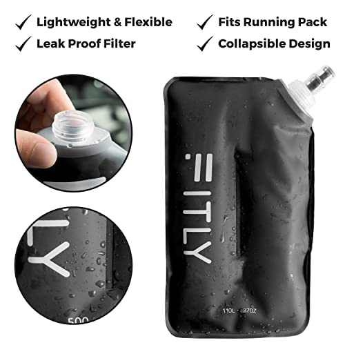 FITLY Soft Flask Running Water Bottle - Collapsible Hydration Flask - color: Black, size: 5.1 Ounces