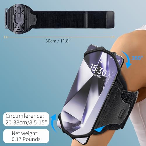 Running Wristband/Armband Phone Holder【360° Rotatable & Upgrade Anti-Drop】 (Black, Large) - color: Black, size: Large