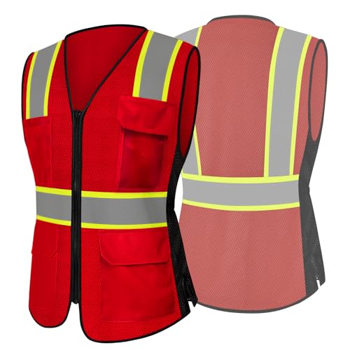 Safety Vest for Women 9 pockets Womens Safety Vest, Red XS - color: Red, size: X-Small