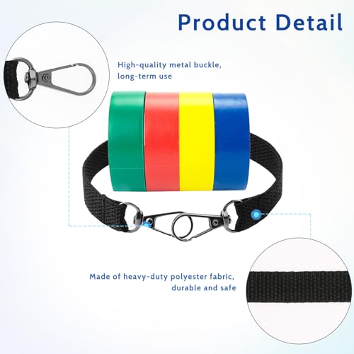 4 Black Electrical Tape Holders - Thong with Snap Hooks, Strap, Polyester Tape Holder Chain for Tool Belts, Pouch Bag, Tool Box & Construction