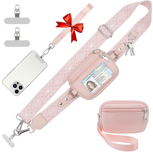 Phone Lanyard Wallet Crossbody Strap To Save The Bag For Girls - color: Pink