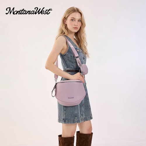 Montana West Crossbody Bag for Women, Vegan Leather Bum Bag with Coin Purse - color: Lavender
