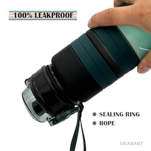DEARART Dark Cyan Water Bottle with Locked Button, Frosted Bottle 100% Leakproof No Straw Silicone Anti Slip Ring, Suit Sport Office School Travel Gym, 30oz (900ml) - color: Dark Cyan