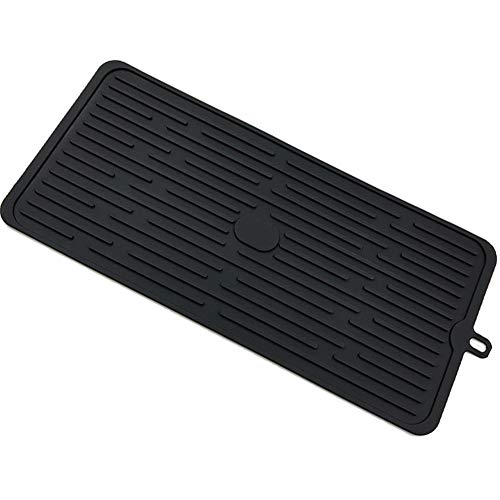 Dish Drying Mat, Silicone, Black, Solid, Rectangular, 16"x7.8"x0.2" - color: M+ (15.3" x 7.8") Black