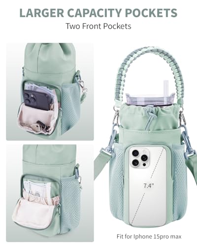 sportsnew Large Water Bottle Bag for 32/40/64oz Cup & Tumbler,Crossbody Insulated Cup Sleeve Bottle Holder Carrier with Strap - color: Green