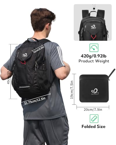 WATERFLY Lightweight Packable Hiking Backpack, 30L Day Pack Black - color: Black