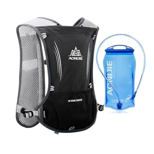 AONIJIE Running Vest Hydration Backpack 5L Unisex Trail Water Lightweight - color: Black and 1.5L Bladder