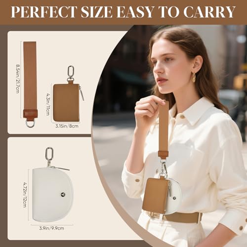VUTUXA KeyChain Wallet Wristlet For Women Mini Zip Dual Pouch Coin Purse - color: white+brown