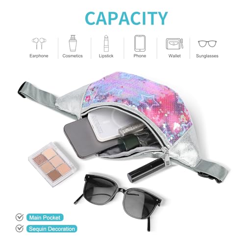 Holographic Sequined Fanny Packs for Women, Waist Belt Bag Fashion, Crossbody Bum Bag for Running, Sky Blue - color: Colorful Red