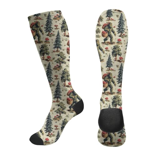 FREEHOTU Compression Knee High Socks for Women/Men Circulation 15-20 Mmhg - color: Mushroom Sasquatch