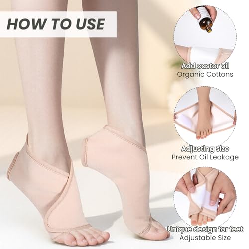 2Pcs Castor Oil Pack Wrap for Ankle Adjustable Reusable Feet Brace Anti Oil Leak Organic Breathable Acrylic Flannel Castor Compress for Women Ankle Support Plantar Fasciitis Pain Relief