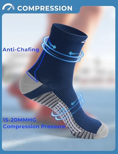 Mens Compression Running Socks: 15-20 mmHg Arch Support Non-Slip - color: E-blue Blue Blue, size: 13-16