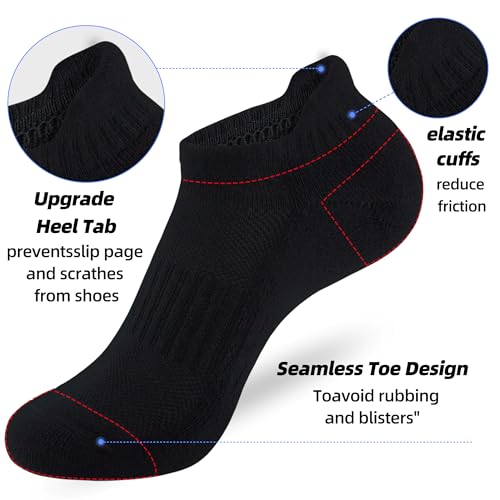 ATBITER Women's Ankle Socks Cushioned Running Athletic No Show Socks-6Pairs - color: 6pairs 2white+2black+2grey, size: 8-10