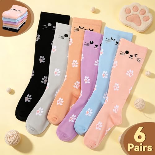 Jspupifip 6 Pairs Plus Size Compression Socks for Women, Wide Calf - color: Black, Gray, Blue, Purple, Pink, Khaki, size: 3X-Large