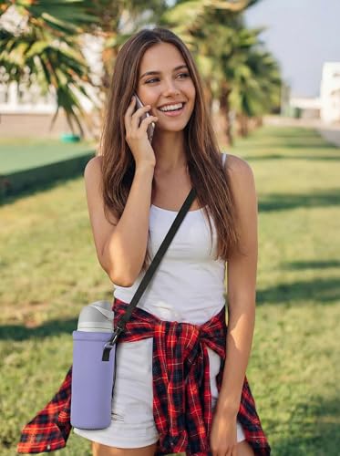RICHEN Neoprene Water Bottle Carrier Bag with Adjustable Shoulder Strap,Insulated Water Bottle Cover for Stainless Steel/Glass/Plastic Bottles - color: Lavender, size: 500ml