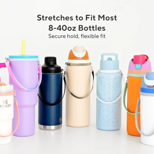 Ryan & Rose Water Bottle Handle 3 Pack - Silicone Water Bottle Sling, Carrier, Holder with Strap for Stanley Cup Accessories - color: Flat Black (3 Pack)