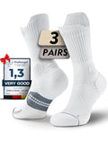 Juclise Women's Compression Crew Running & Hiking Socks, 3 Pairs, Cushioned - color: Glacier White, size: Medium