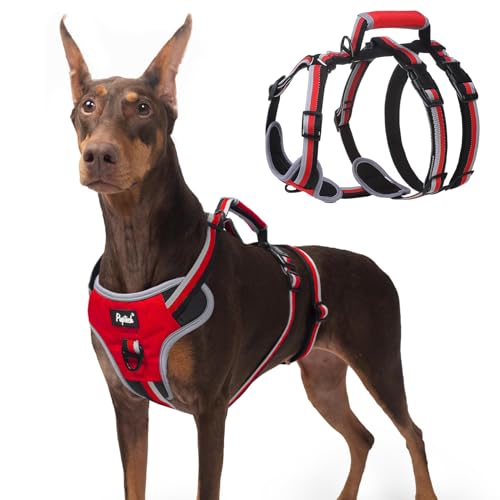 PUPTECK Escape Proof Dog Harness with Padded Handle, No Pull Pet Vest Harness Durable Reflective for Medium Large Dogs Walking Training and Running, Red, M - color: Red, size: Medium