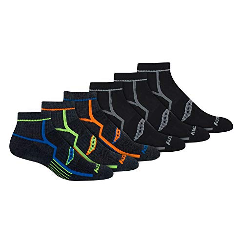 Saucony Men's RunDry Bolt Performance Quarter Socks, Available in L-XL (6, 12 Pairs) - color: Grey (6 Pairs), size: Large