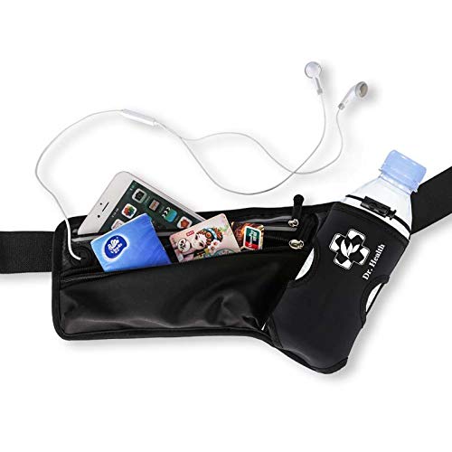 Running Belt Sport Waist Pack with Water Bottle Holder Hydration Belt Fanny Pack Reflective Stripes Cellphone Storage Earphone hole for Dog walker Hiking Travel (Whole BLACK) - color: BLACK