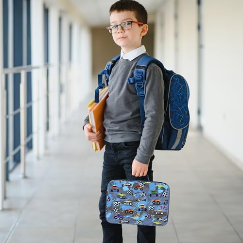 Clastyle Car Insulated Kid Lunch Bag for Boy Lunch Box, Blue Racing Flag - color: Race Car