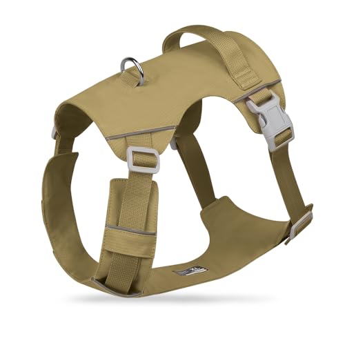 Mile High Life No Pull Dog Harness with Reflective Stripe, Adjustable Easy Get on Lightweight Harness for Small Medium Large Dogs Walking Running Training (Khaki, L Chest 21"-28") - color: Khaki, size: L Chest 21"-28"