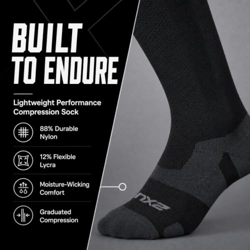2XU unisex-adult Vectr Full Length Sock - color: Black/Titanium, size: 7