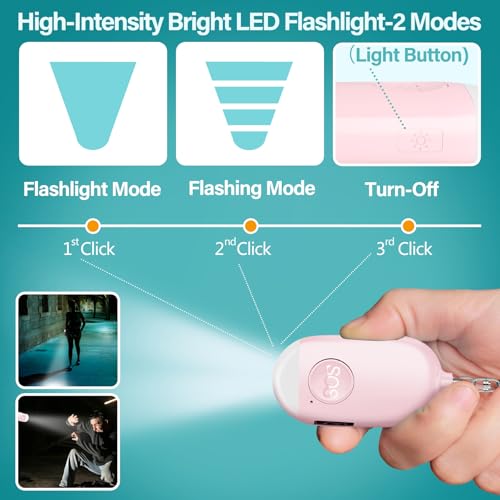 Hion Personal Safety Alarm for Women, 2 Pack Rechargeable 130dB Self Defense Alarm Keychain with LED Flashlight, Emergency Safe Sound Security for Children Elderly College Girls Men, Pink+Blue - color: Pink+blue