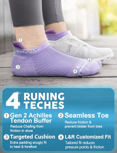 Juclise Women's No Show Compression Running Socks, 3 Pairs - color: Charged Purple+lavender Lux+bright Lilac, size: Large