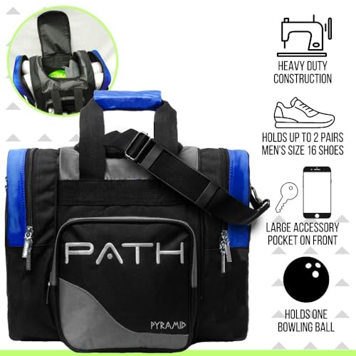 Pyramid Path Pro Deluxe Single Bowling Ball Tote - Holds One Ball, One Pair Shoes Up to Mens 15 - color: Silver/Royal Blue