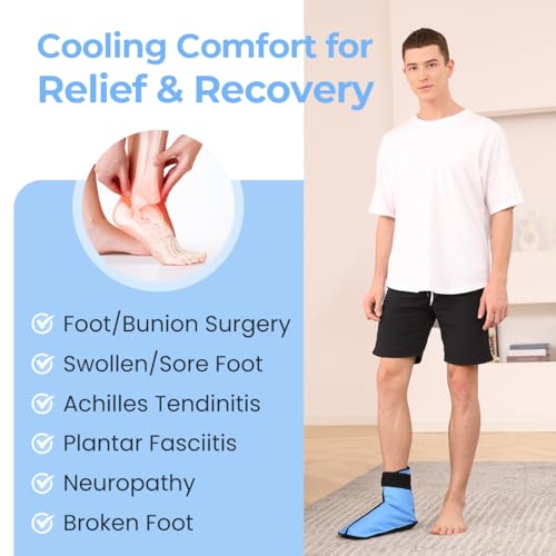 Comfpack Large Foot Ice Pack Wrap for Full Foot Ankle Pain Relief, Long Lasting Cold Ice Boot for Swelling After Surgery, Sore Feet, Broken Foot, Plantar Fasciitis, Gout, Bunion - size: L Blue