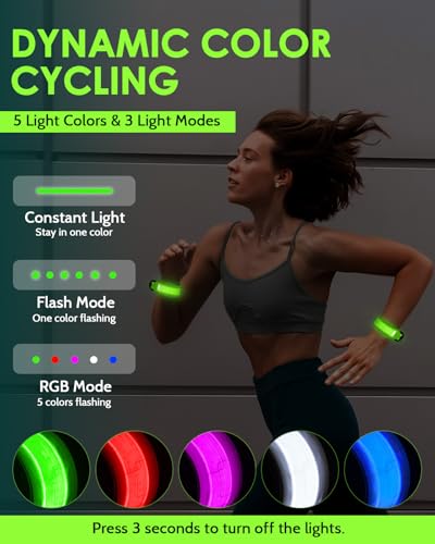 Fitense Rechargeable LED Armband 2-Pack, High Visibility Running Gear for Night Safety, 5 Colors & 3 Modes Light Up Wristbands for Night Walking, Cycling, Running Gift for Women Men Kids，White - style: Classic