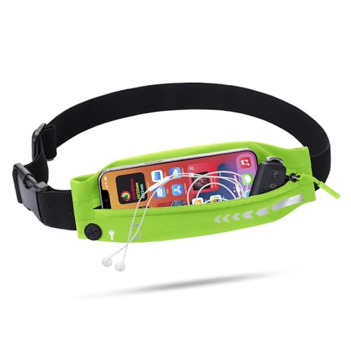 USHAKE Slim Running Belt Women Men, Bounce Free Fanny Pack Phone Holder - color: Neo Green