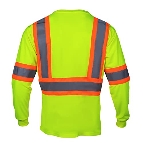 VENDACE Men's High Vis Safety Work T Shirt ANSI Class 2 Reflective Long Sleeve Shirt with Pocket(Yellow,M) - color: Yellow, size: Medium