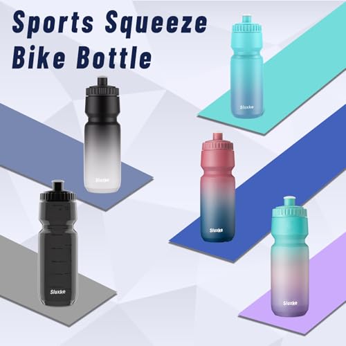 SLUXKE Squeeze Water Bottle 32oz, 2Pack Bike Water Bottle Leak Proof, 1000ml BPA Free for All Fitness and Cycling Fast Flow Valve - color: Gray White & Black, size: 32 Ounces