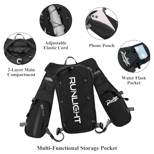 Runlight Running Vest for Women Men Lightweight Hydration Backpack Pack with 1.5L Water Bladder Bag Hydro Daypack for Hiking,Trail,Skiing,Camping,Cycling,Race,Marathon - color: Black