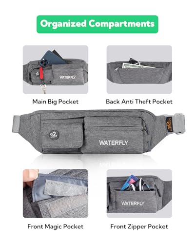 WATERFLY Small Fanny Pack for Women Men, Crossbody Travel Waist Bag, Gray - color: Light Gray