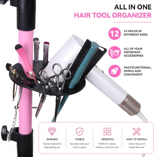 ZQIAN BEAUTY 55 Inch Heavy-duty Wig Head Stand, Adjustable Metal Mannequin Head Stand Tripod For Hairdressing Training Head, Wig Stand Tripod with Tool Tray (Pink, Mannequin Head Not Included) - color: Pink, size: 55 Inch