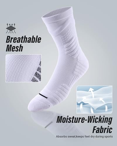 Compression Crew Athletic Socks, 3 Pairs, Performance Socks - color: White, size: Medium