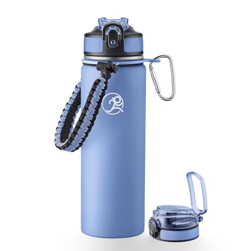GOSWAG 24oz Insulated Stainless Steel Travel Water Bottle, 2 Lids - color: Matte Icy Blue
