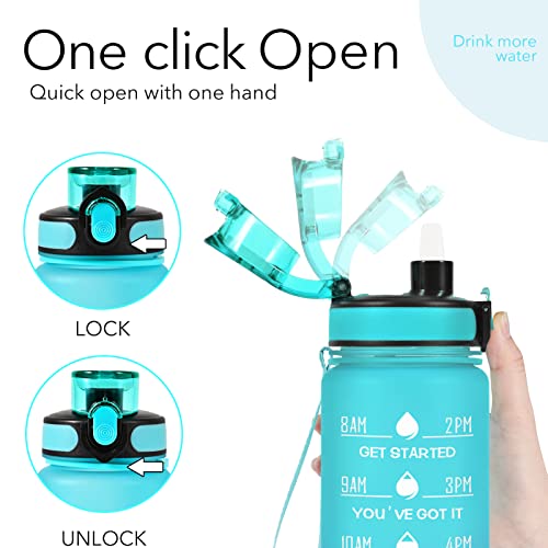 32 oz Water Bottles with Strap & Straw, Sport Motivational Water Bottles - color: Mars Green