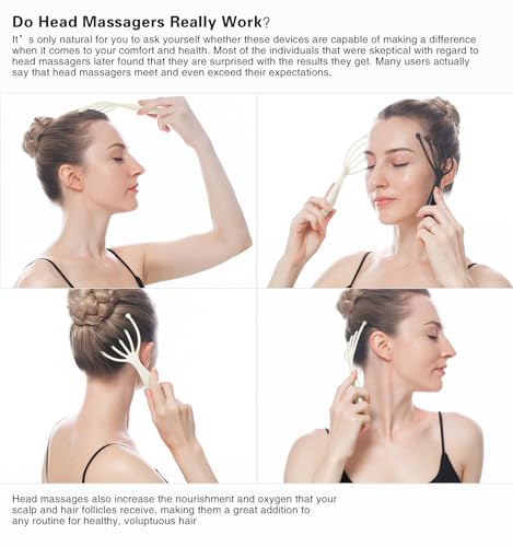 Head Massager,Protable Handheld SPA Scalp Massage Tool for Deep Relaxation & Stress Reduction Wet and Dry in The Office Home SPA (2-Pack) (White White) - color: White White