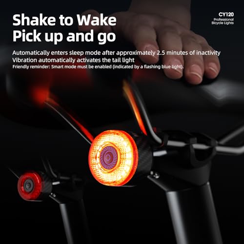 Bike Tail Light/Rear Light — Auto-On, Smart Brake Warning, USB Rechargeable, 6 Lighting Modes, Light Sensor, 40H Runtime, Battery Level Indicator, IP65 Waterproof, LED Backlight