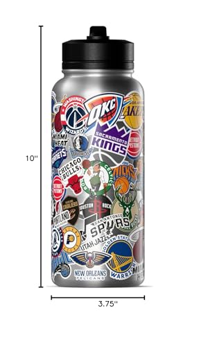 Hydrapeak NBA Officially Licensed All-Team Sticker Print Logo 32oz Insulated Water Bottle with Straw Lid and Handle, Stainless Steel Bottle, Great for Fans of All Ages - color: NBA Current, size: 32 Ounces