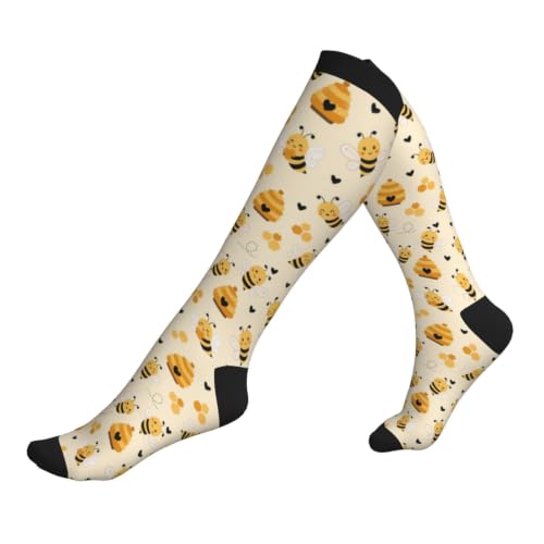 Tie Dye Compression Socks Knee High Support Socks For Women Men Running Athletic Hiking - color: Bee