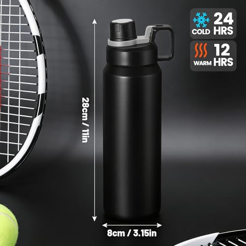 30oz Black Insulated Water Bottle with Carry Handle for Gym & Commute - color: Black