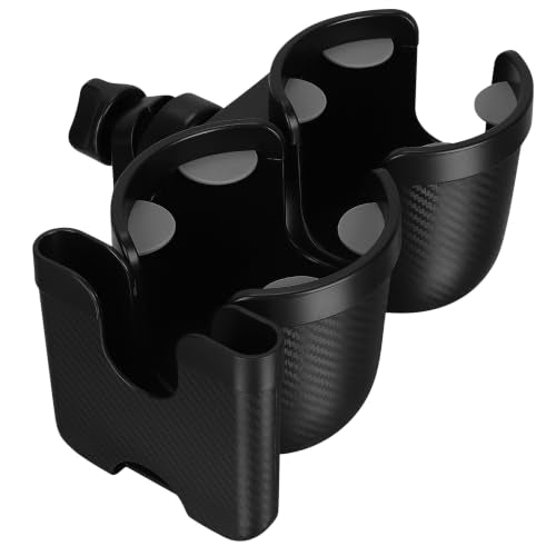 Accmor Stroller Cup Holder with Phone Holder, Bike Cup Holder, Walker Scooter Wheelchair Cup Holder Attachment, Universal Cup Holder for Uppababy Graco Strollers - color: Double Holder-All Black Texture