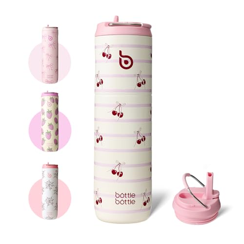 BOTTLE BOTTLE Insulated Water Bottle 24oz with Straw Lid and Handle Sports - color: Happy Cherry